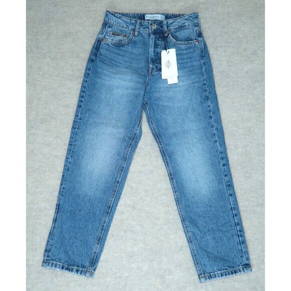 NWT Stradivarius Mom Fit Women's Jeans US High Rise Blue Denim Size 0 26x25 - Picture 1 of 14